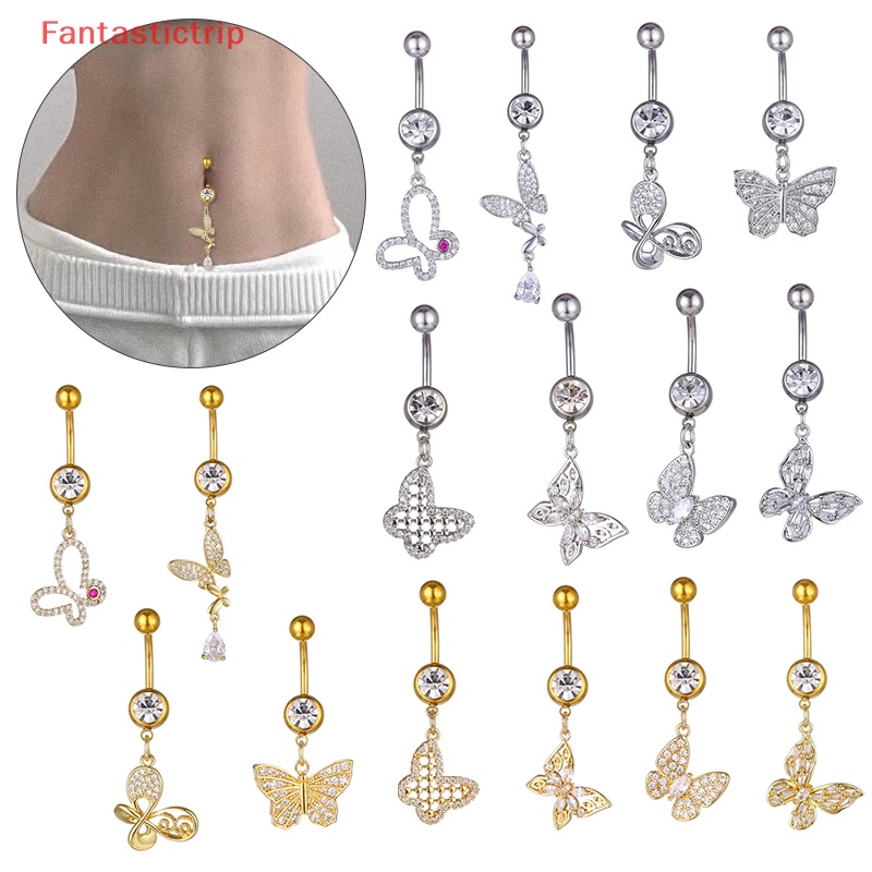 [Fantastictrip] Khuyên Rốn Đính Đá Zircon Hình Bướm Bằng Đồng Sáng Bóng Thời Trang Đẹp Mắt Mới