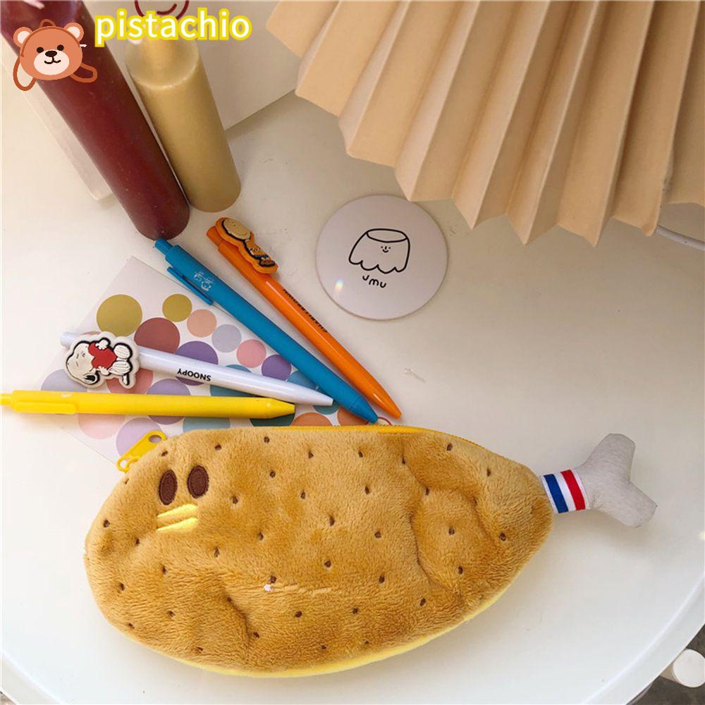 PISTA Túi Đựng Bút Bằng Vải Bạt Phối Lông Hình Hoạt Hình Dễ Thương