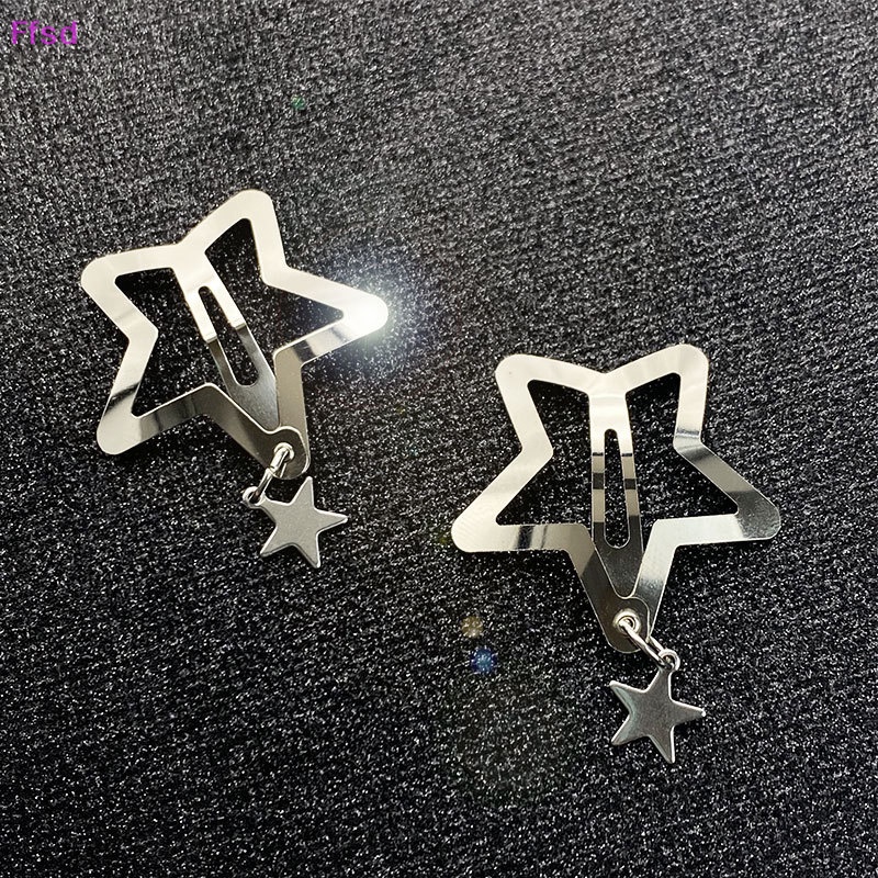 Bộ 2 Kẹp Tóc Kim Loại Hình Ngôi Sao Màu Bạc Dễ Thương Cho Nữ Y2K