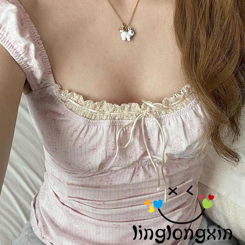 Áo Tank Top 2 Dây Phối Ren Hoa Mùa Hè Cho Nữ