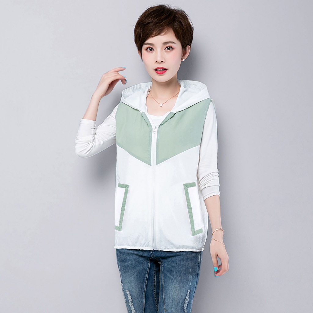 Áo Khoác Sát Nách Có Mũ Trùm Thời Trang Xuân Thu Cho Nữ Trung Niên 40 Tuổi