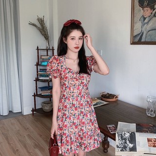 Đầm babydoll Hoạ Tiết Hoa Phong Cách Thời Trang Mùa Hè vintage Pháp