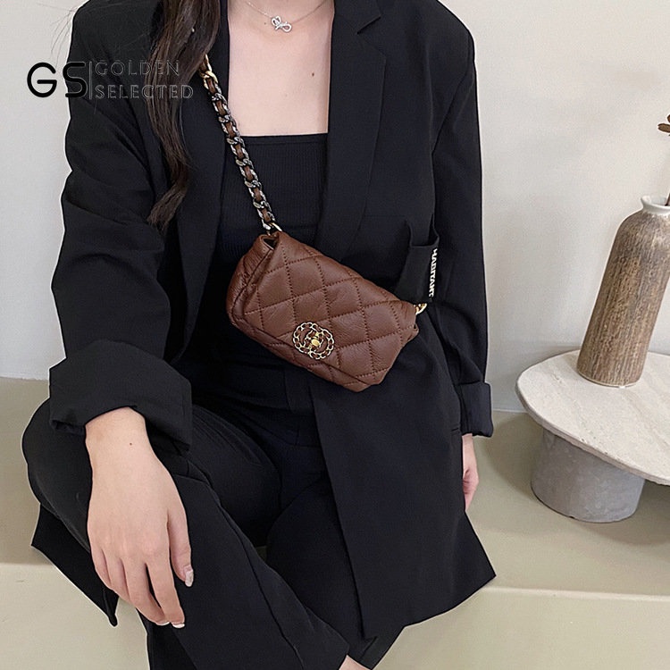 Túi Đeo Chéo Da PU Mềm Dáng Vuông Nhỏ Phối Dây Xích Thời Trang Cao Cấp