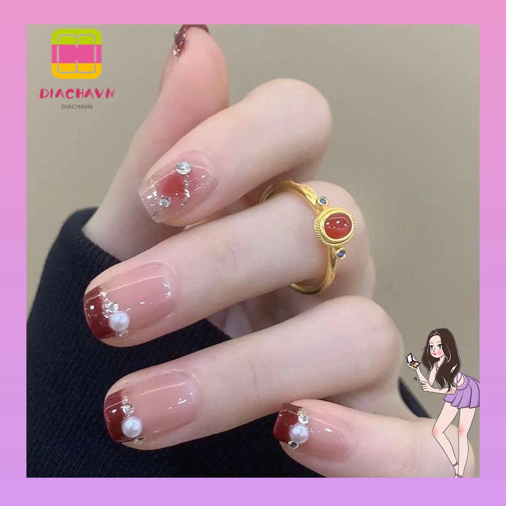 Bộ 24 Móng Tay Giả Dạng Nhấn Tiện Dụng Vòng Hoa Giả Trang Trí Phong Cách Pháp