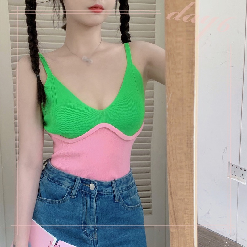 Áo Dệt Kim Sát Nách Cổ Chữ V Thời Trang Mùa Hè Phong Cách Hàn Quốc Cho Nữ