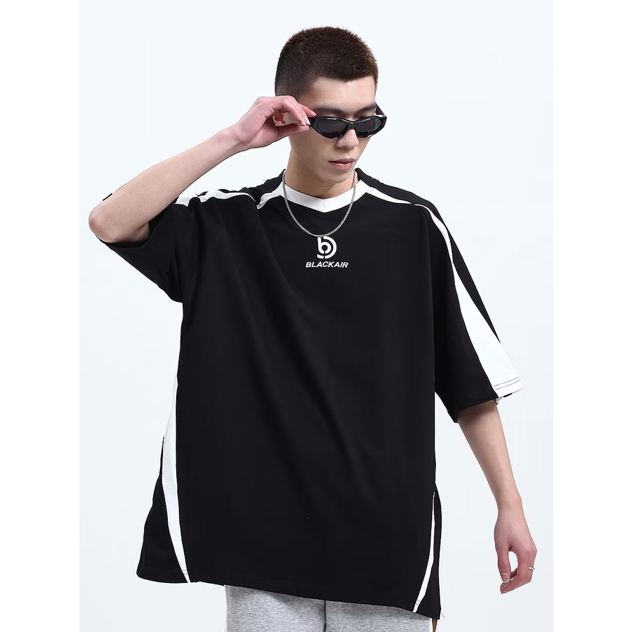 Áo Thun Tay Ngắn Dáng Rộng Màu Sắc Tương Phản Phong Cách Retro Dành Cho Nữ