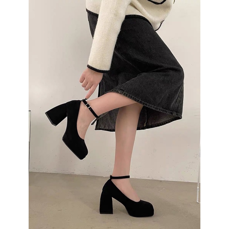 Giày Cao Gót Đế Dày Mũi Vuông Phong Cách Thời Trang Pháp 2023 Mới