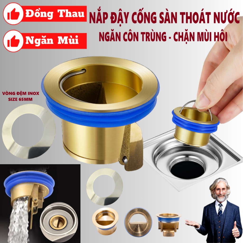 Nắp Đậy Cống Thoát Nước Sàn Nhà Tắm Chống Côn Trùng Tiện Dụng Kèm Vòng Đệm Inox 65mm Phù Hợp Mọi Kích Thước