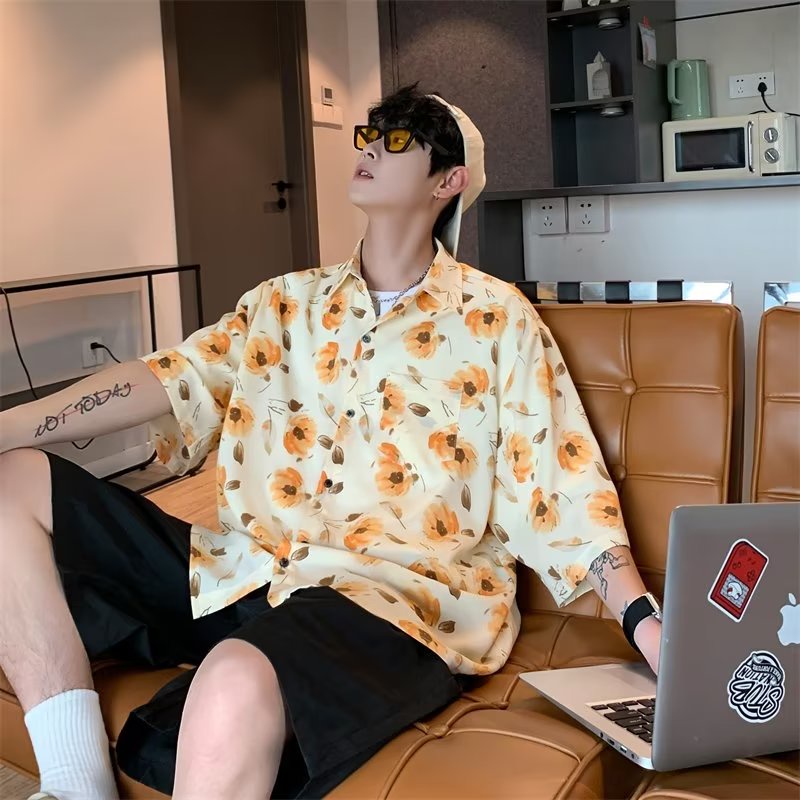 Áo Sơ Mi Lụa Lạnh Tay Ngắn Dáng Rộng In Họa Tiết Da Báo Thời Trang Mùa Hè Cho Nam Giới