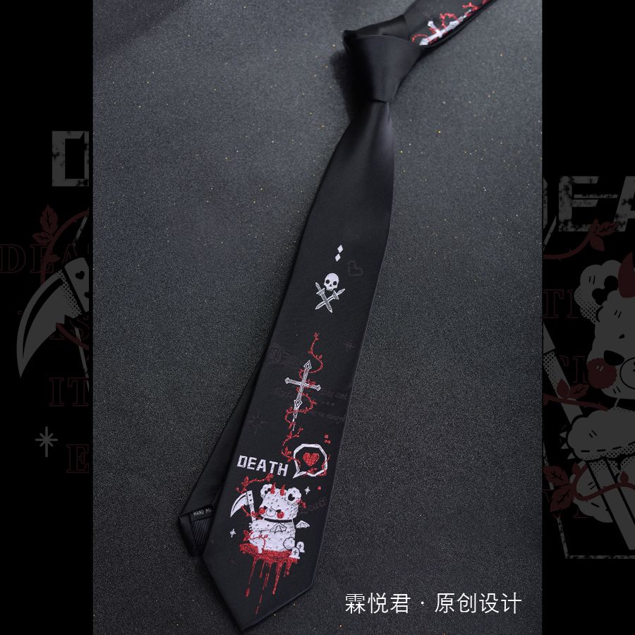 Cà Vạt Đồng Phục Học Sinh Màu Đen In Hình Gấu Thần Chết Dễ Phối Đồ