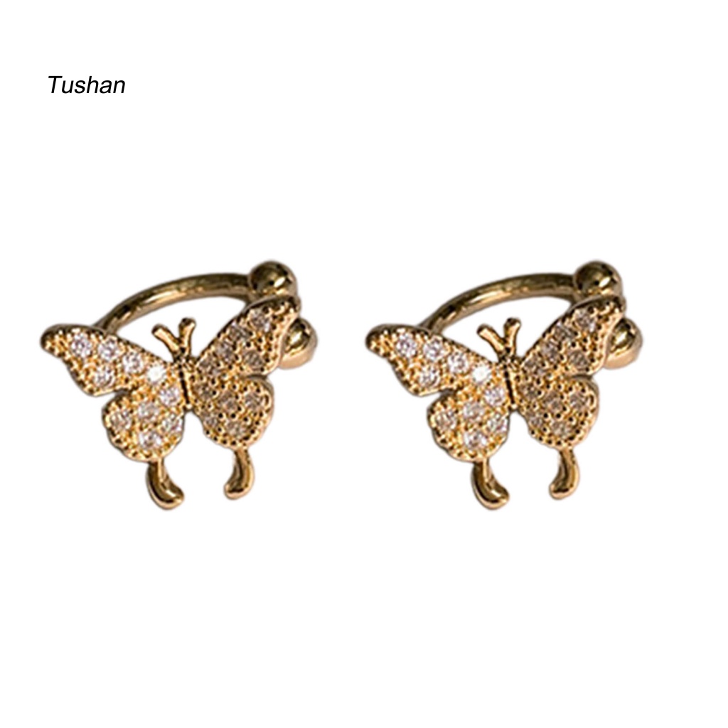 1 Đôi Khuyên Kẹp Vành Tai Hình Bướm Đính Đá Không Phai Màu Thời Trang Cho Nữ