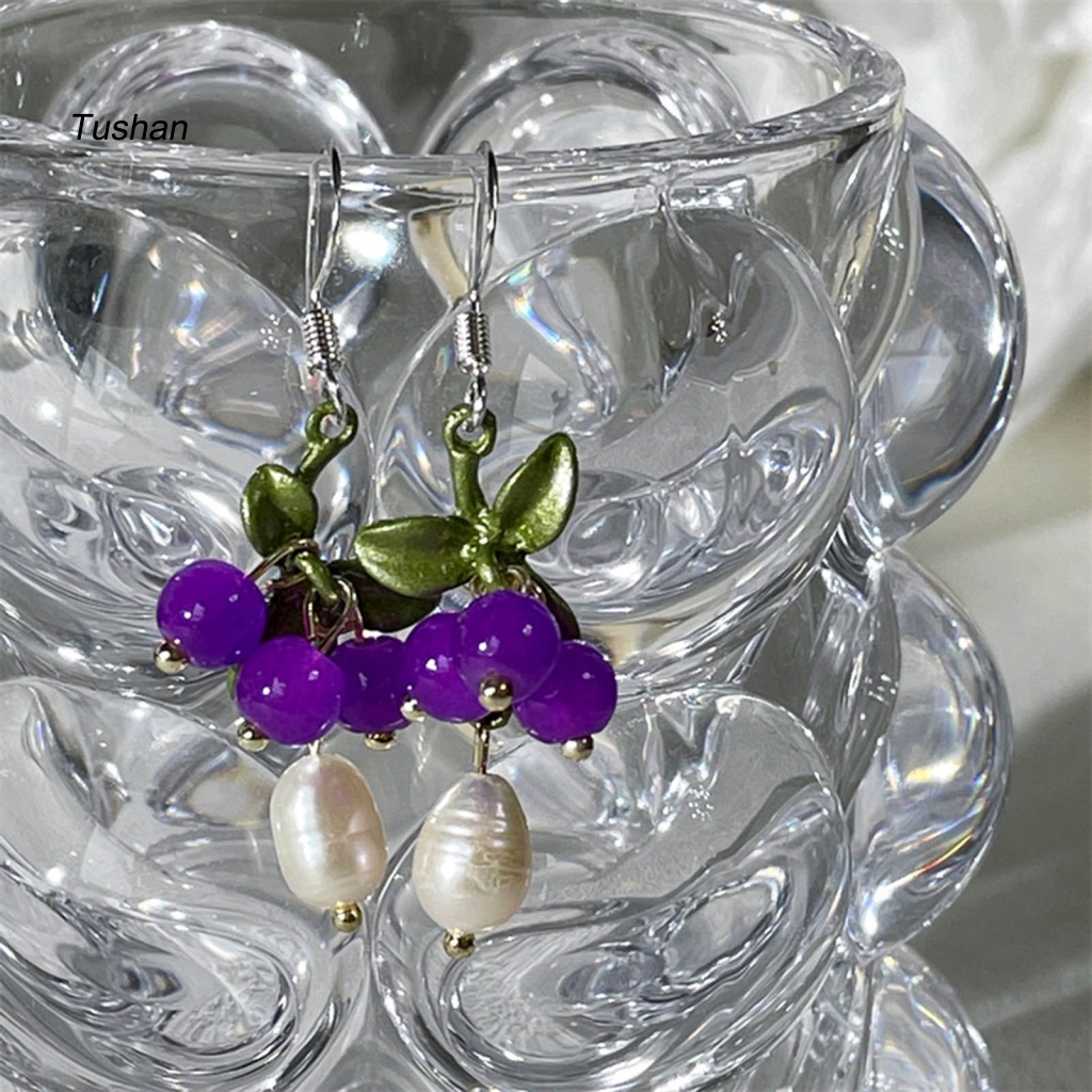 1 Đôi Bông Tai Hình Trái Nho Đính Ngọc Trai Giả Phong Cách Nhật Hàn Dành Cho Nữ