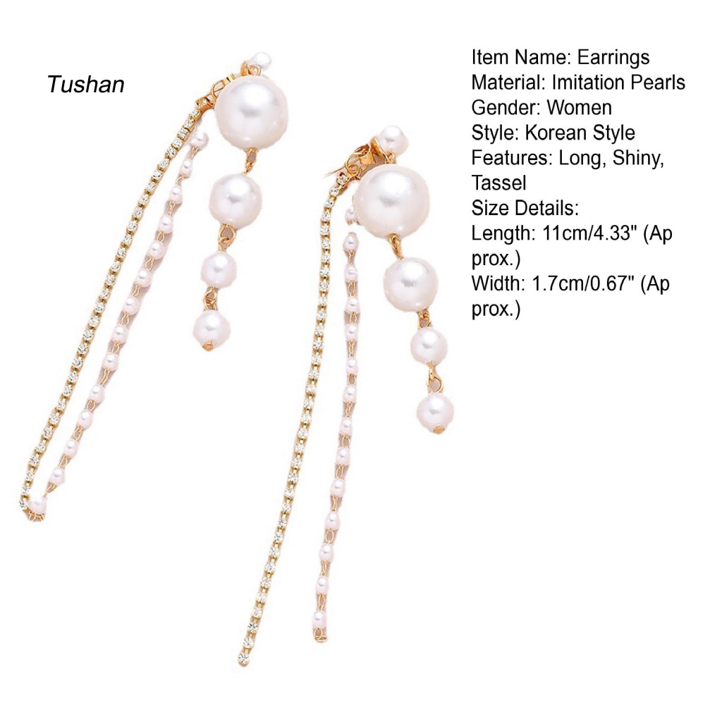 1 Đôi Bông Tai Dài Đính Ngọc Trai Giả Thời Trang