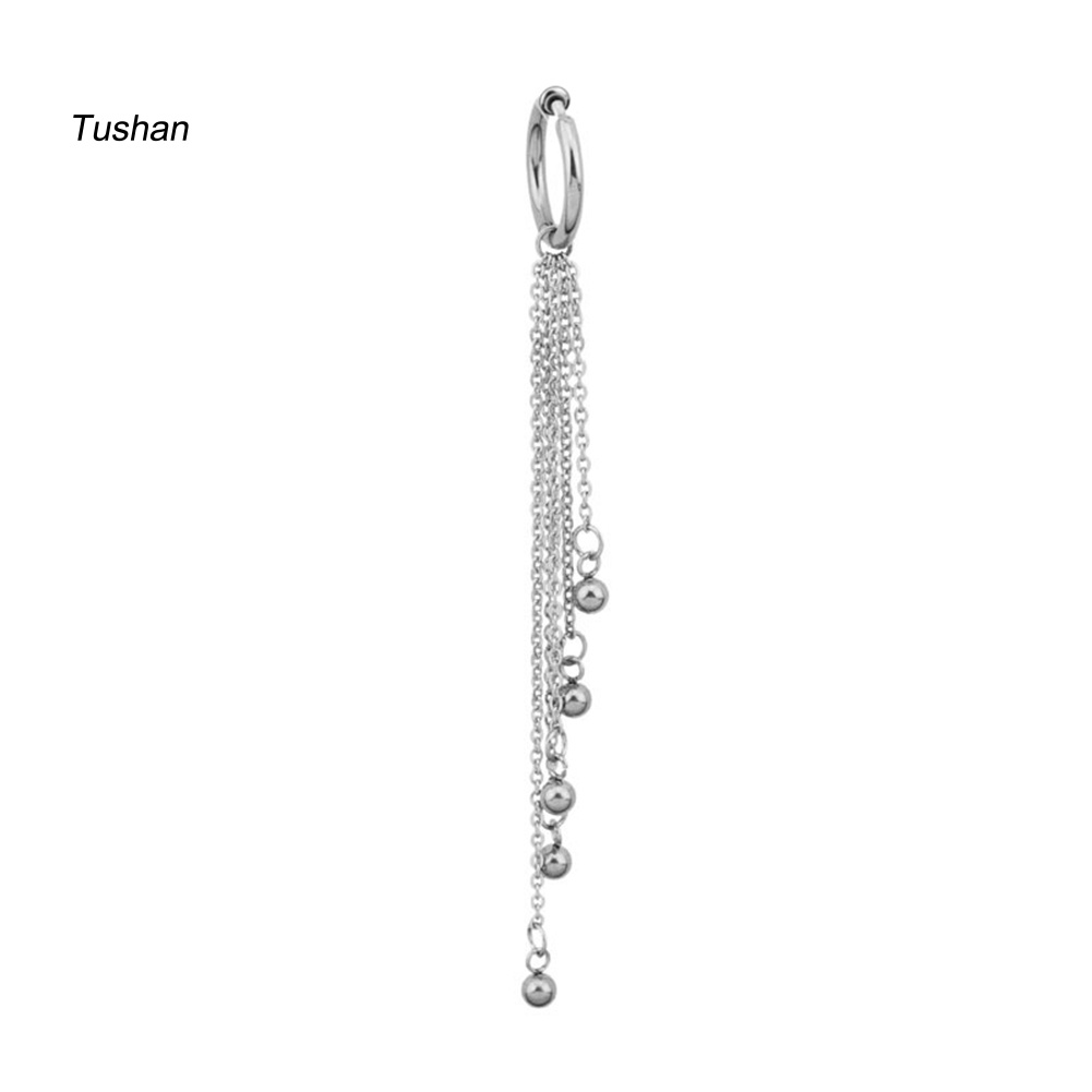 1 Khuyên Tai Dạng Kẹp Đính Hạt Tua Rua Bằng Thép Không Gỉ Unisex