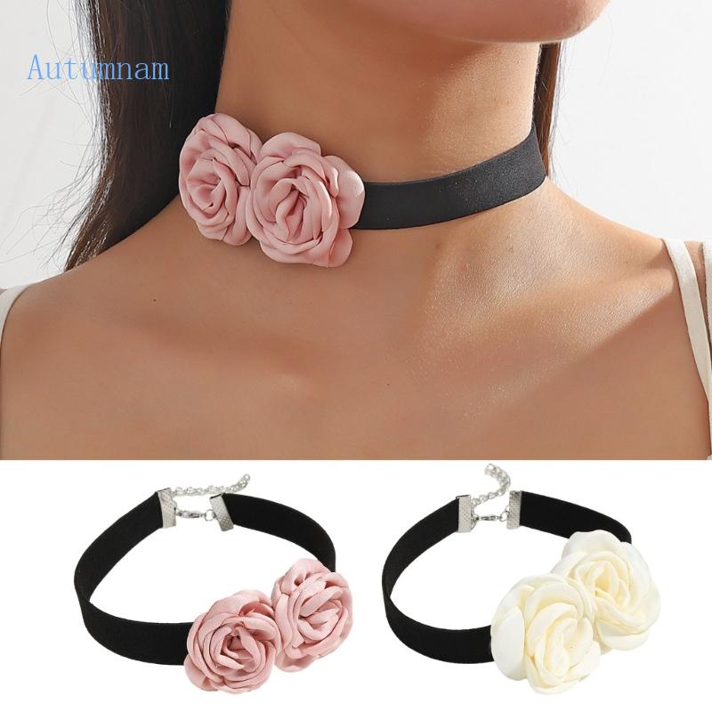 Vòng Cổ Choker Dây Nhung Dài Đính Hoa Hồng Đơn Giản Gợi Cảm Cho Nữ