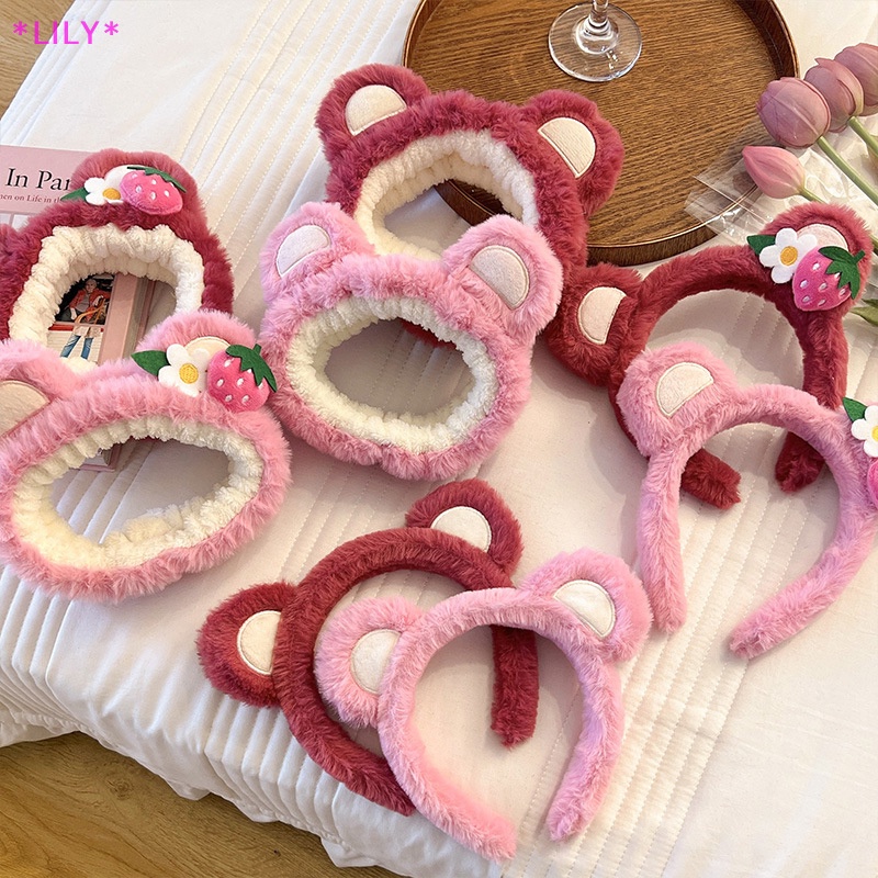 Lily Kawaii Ngọt Ngào Hairband Dâu Gấu Sang Trọng Tai Headband Phim Hoạt Hình Rửa Mặt Chống Trượt Dễ Thương Headdress Tóc Hoop Headband Cô Gái Accessoires Uuu