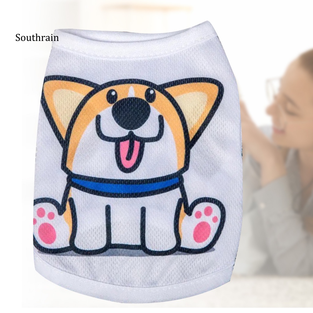 Áo Sát Nách Bằng Polyester Phối Lưới Thoáng Khí Thoải Mái In Họa Tiết Hoạt Hình Cho Thú Cưng