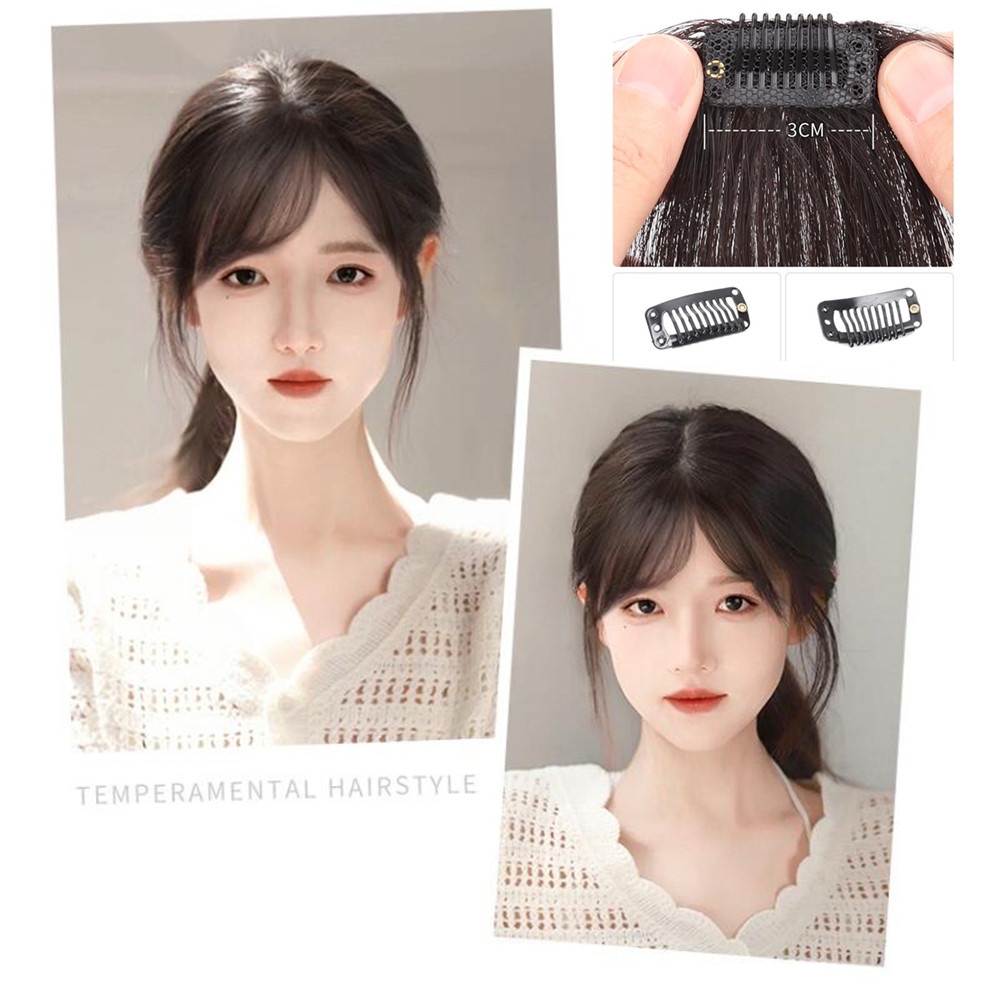 Bộ Tóc Mái Giả Y2k Mini Mái Bằng Sợi Thật Mái Chéo Có Kẹp Tiện Lợi Dành Cho Nữ