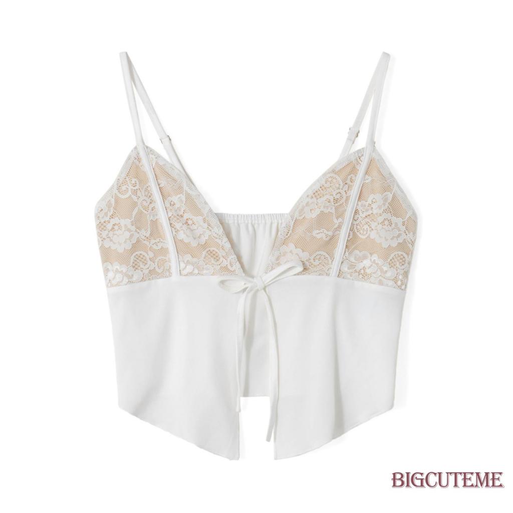 [] - Áo Hai Dây Cổ Chữ V Phối Ren Ôm Dáng Thời Trang Mùa Hè Cho Nữ