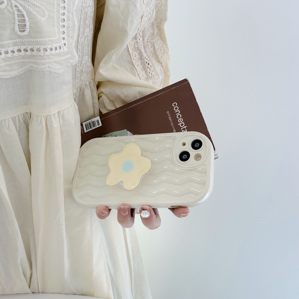 Ốp Điện Thoại TPU Silicon Mềm Chống Sốc Hình Hoa Màu Trơn Có Giá Đỡ Bảo Vệ Ống Kính Máy Ảnh Cho iPhone 13 12 11 Pro Max 14 Plus