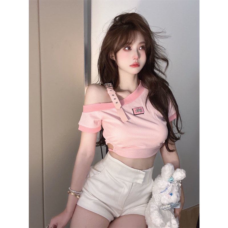 Áo Thun Tay Ngắn Phối Ren Dáng Ôm Thời Trang Mùa Hè Xinh Xắn Cho Nữ