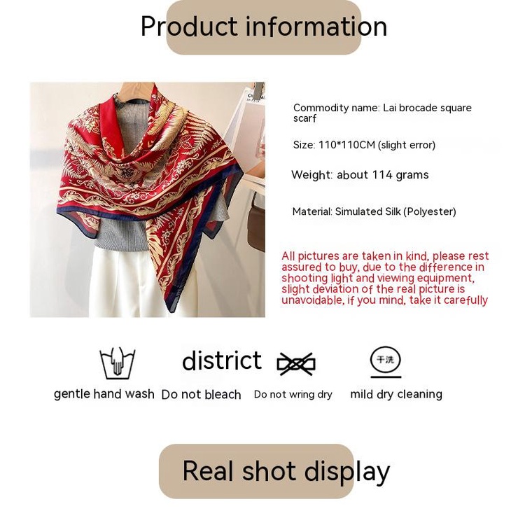 Khăn Quàng Cổ Hình Vuông Cỡ Lớn 110cm Chất Liệu Lụa Satin Phong Cách Cổ Điển Thời Trang Cho Nữ
