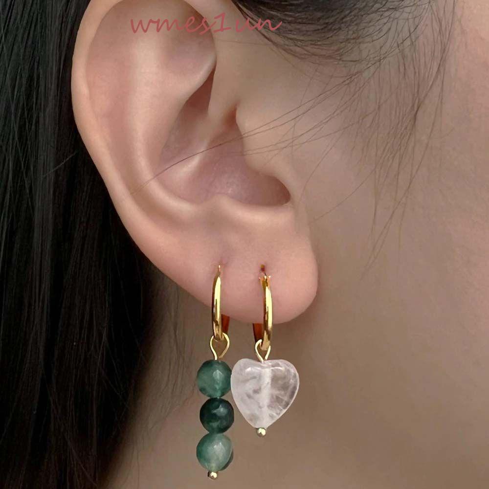 Khuyên Tai Dáng Dài Đính Hạt Tròn Không Đối Xứng Phong Cách Bohemian Đơn Giản WMES15H