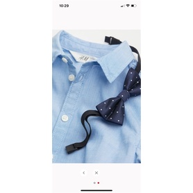 Áo sơ mi xanh ngắn tay bé trai 8-9 tuổi kèm bơ HM auth sale