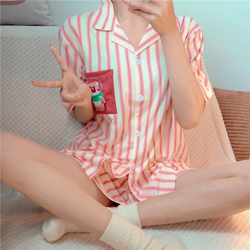 Bộ Đồ Ngủ Áo Tay Ngắn Phối Quần Short Dáng Rộng Thời Trang Mùa Hè Mới Cho Nữ