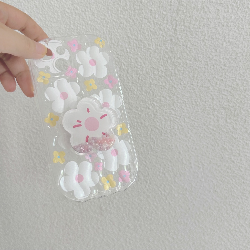 Ốp Điện Thoại TPU Dẻo Trong Suốt Họa Tiết Hoa Nhỏ Xinh Kèm Giá Đỡ Chống Sốc Cho iPhone 13 12 11 Pro Max 14 Plus