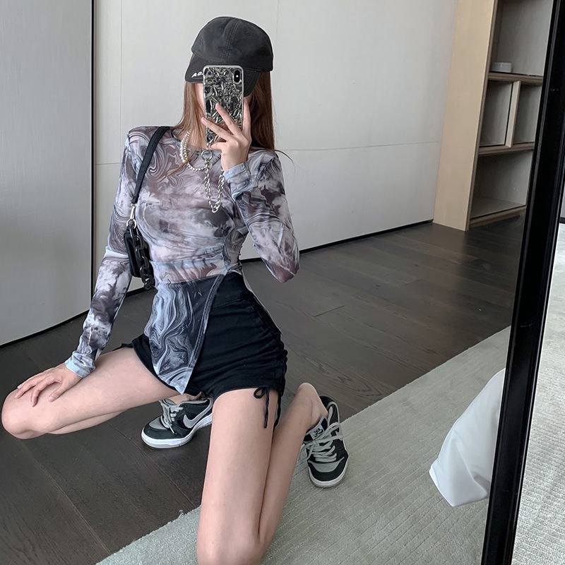 M &amp; E Áo Thun Tay Dài Dáng Ôm Nhuộm Màu Chống Nắng Phong Cách Hyuna Mẫu Mới Xuân Hè 2022 Dành Cho Bạn Nữ