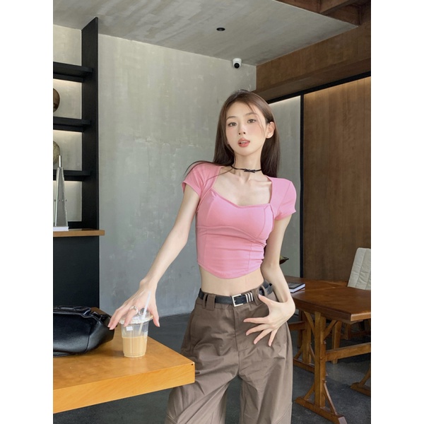 Áo thun croptop ZWQFP hở lưng cột dây ôm dáng phong cách gợi cảm thời trang dành cho nữ