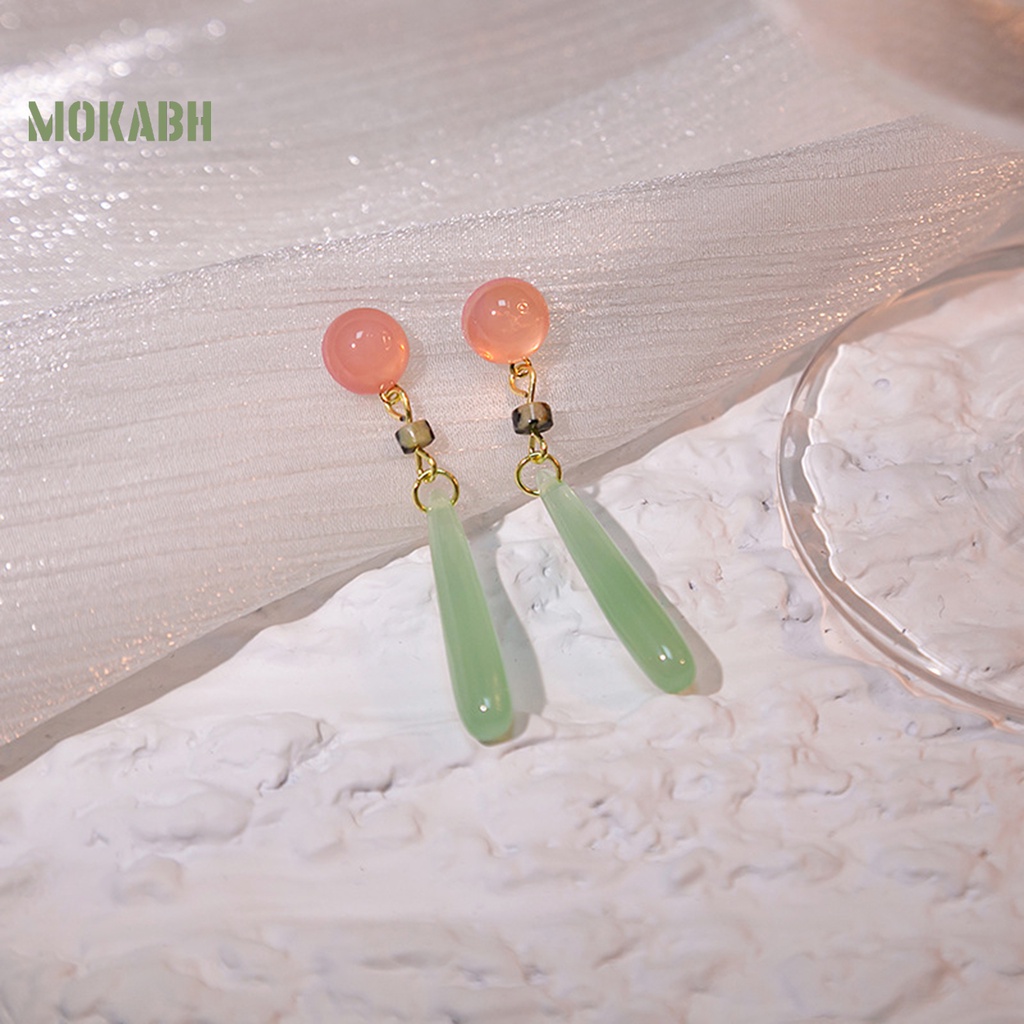 1 Đôi Bông Tai Xỏ Hạt Ngọc Bích Giả Phong Cách Trung Hoa