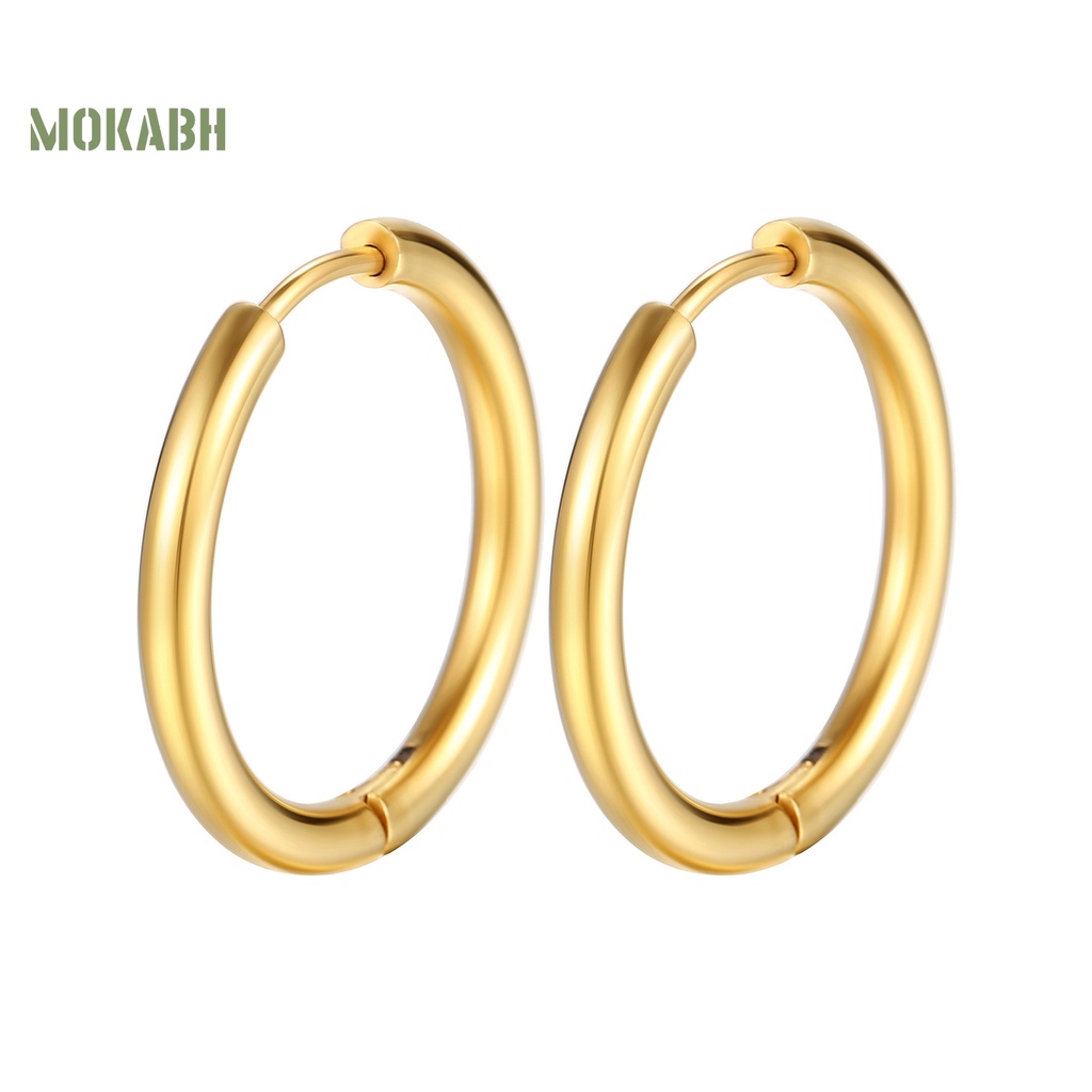 1 Đôi Bông Tai Tròn Bằng Thép Không Gỉ Màu Bạc Bóng Thanh Lịch Thời Trang