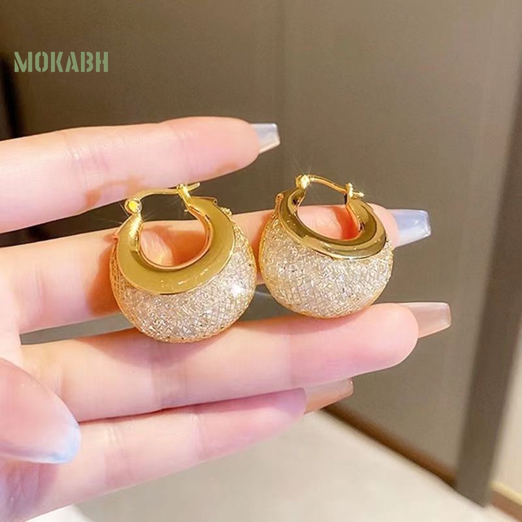 1 Đôi Bông Tai Tròn Đính Đá Zircon Sang Trọng Thời Trang Dành Cho Nữ