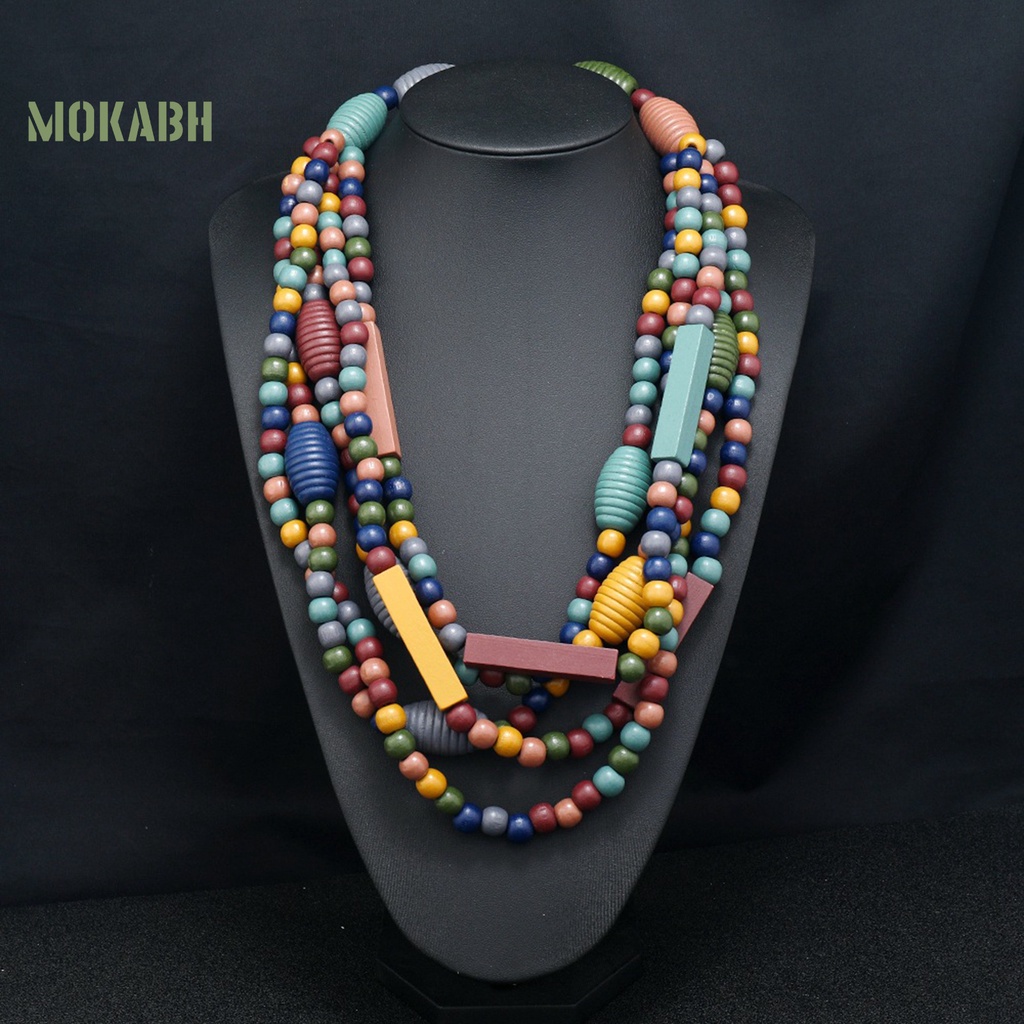 [Mới] Vòng Cổ Xỏ Hạt Gỗ Nhiều Lớp Nhiều Màu Sắc Vintage Thời Trang Dân Tộc Thích Hợp Đi Tiệc Ngày Lễ
