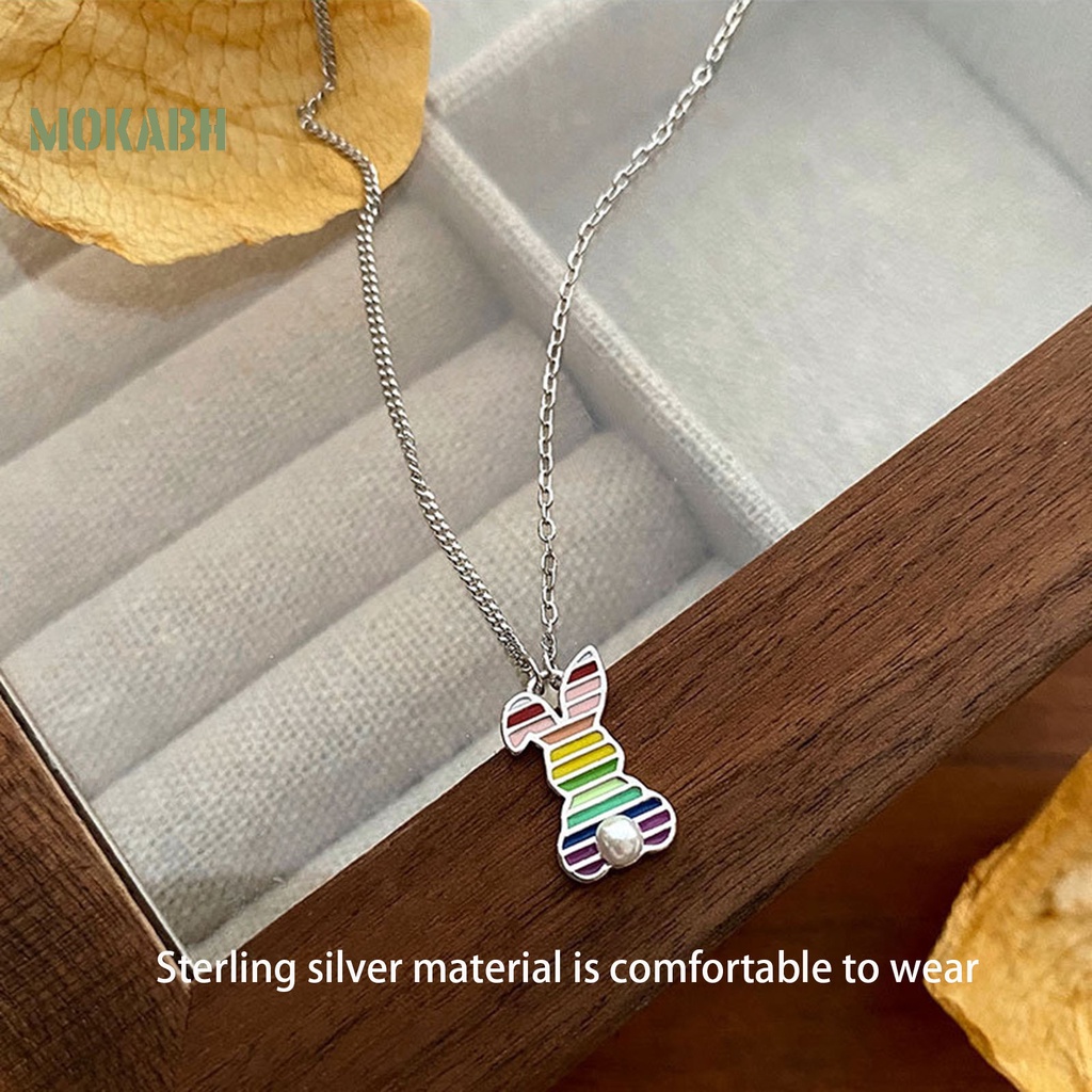 Vòng cổ Mặt Hình Thỏ Họa Tiết Sọc Cầu Vồng Thời Trang Cho Nữ