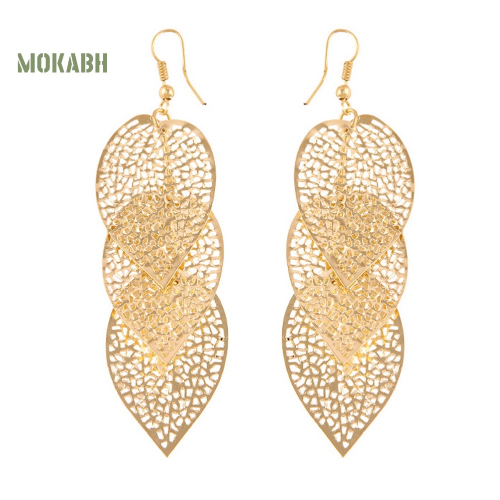 Bông Tai Hình Chiếc Lá Thiết Kế Đục Lỗ Thời Trang Sang Trọng Cho Nữ