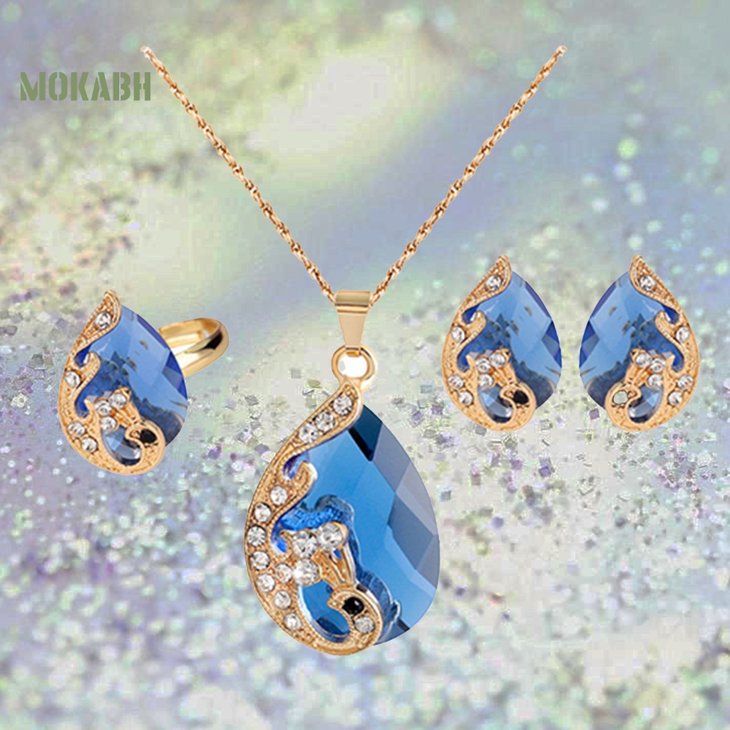 Bộ Trang Sức Bằng Hợp Kim Dát Đá Hình Giọt Nước Tinh Tế