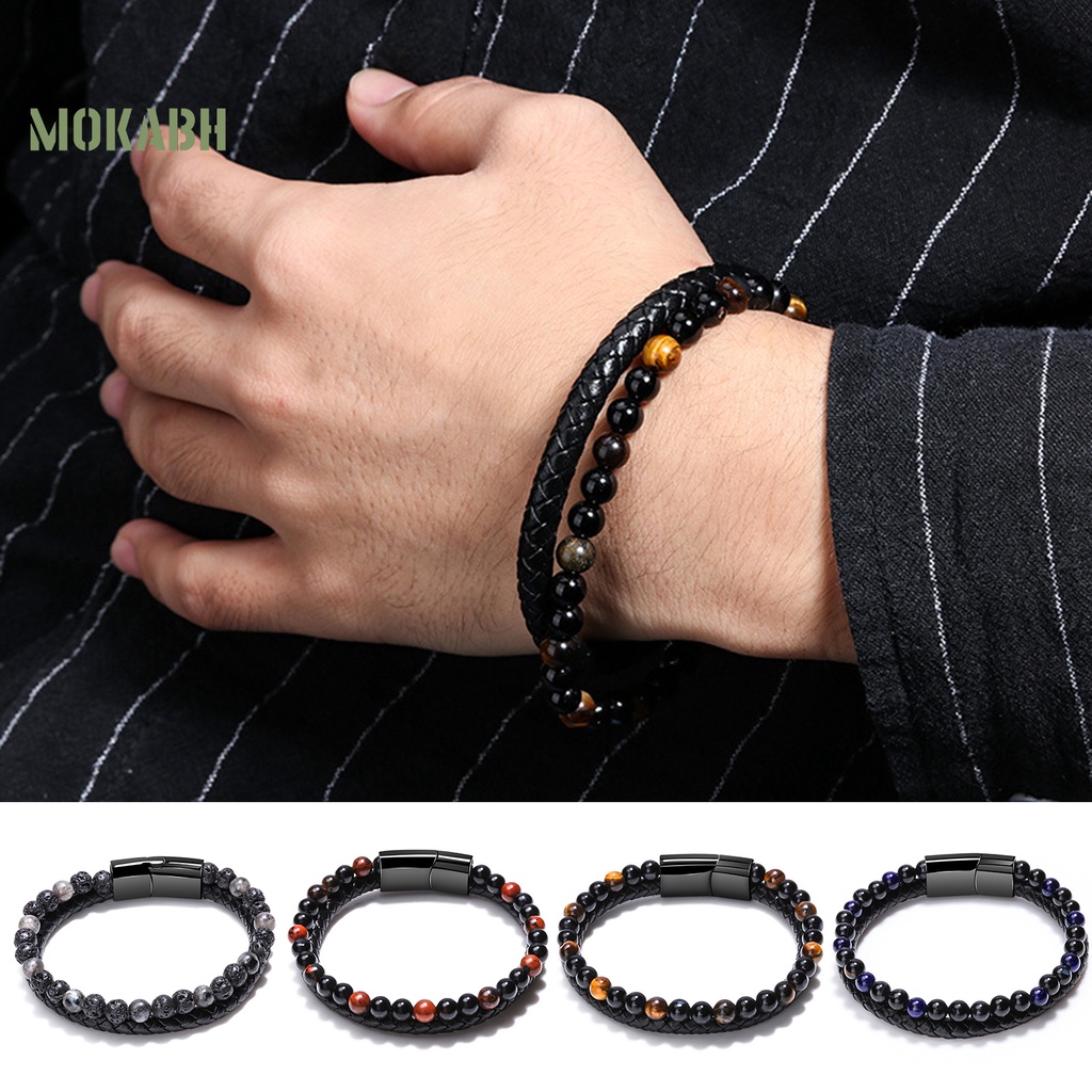 Vòng Tay Da Hai Lớp Chống Phai Màu Phong Cách Cổ Điển Cho Nam