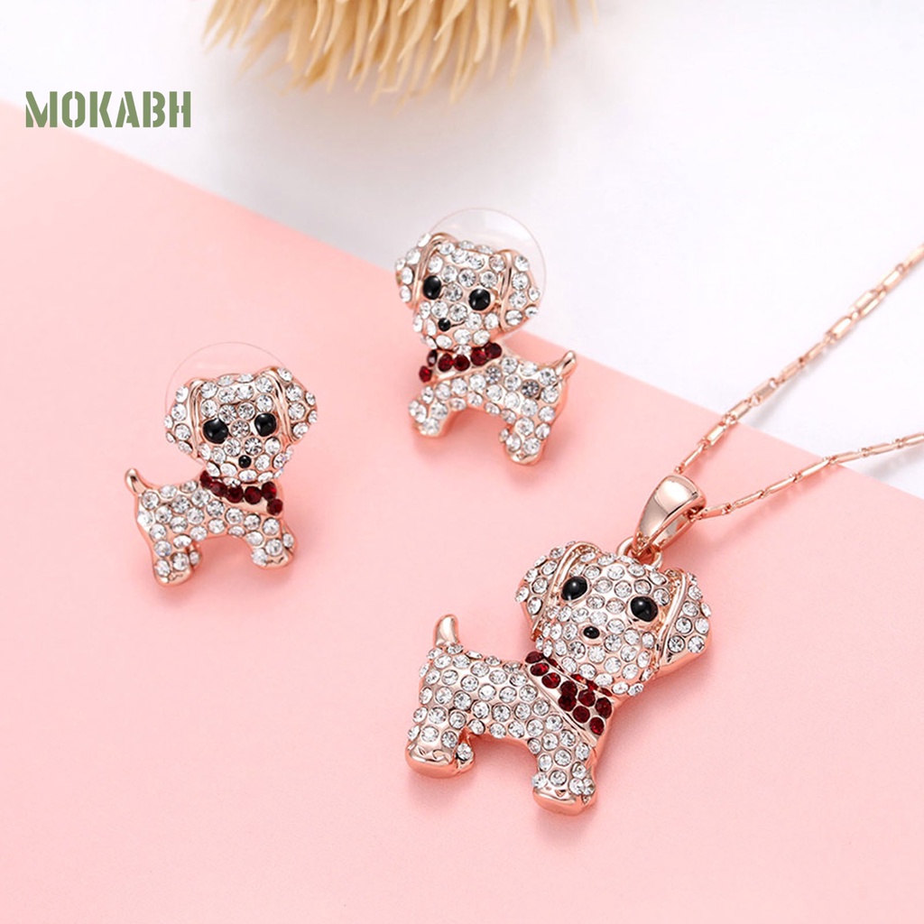 1 Bộ Vòng cổ + Bông Tai Hình Cún Con Đính Đá Sang Trọng