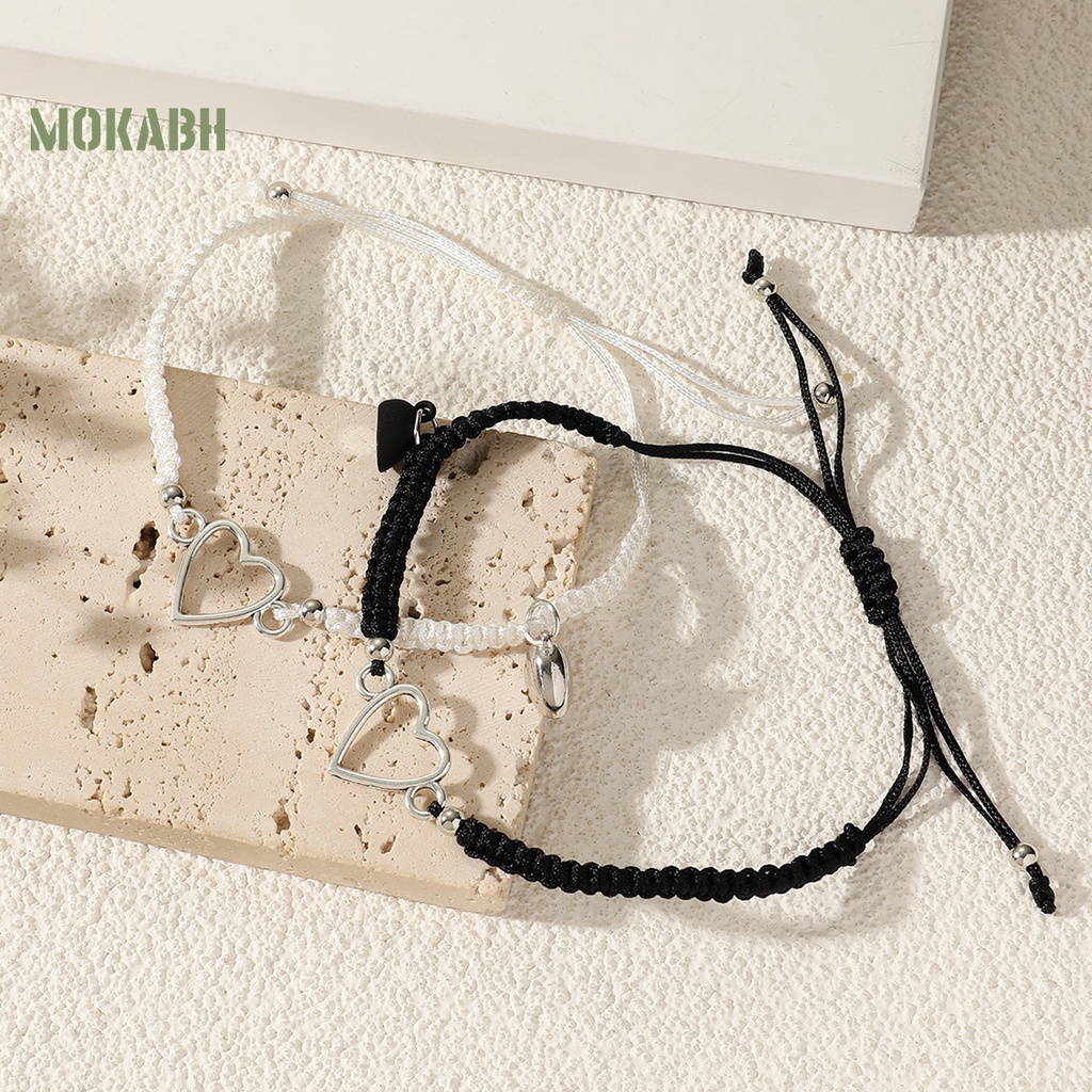 [Mới] Set 2 Vòng Đeo Tay Dệt Thủ Công Hình Học Rỗng Trái Tim Có Thể Điều Chỉnh Chống Mài Mòn Trang Trí Quần Áo