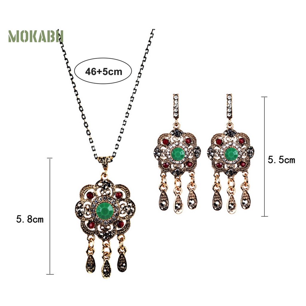 1 Bộ Vòng cổ + Bông Tai Đính Kim Cương Giả Hình Giọt Nước Kiểu Bohemia Thời Trang Cho Nữ