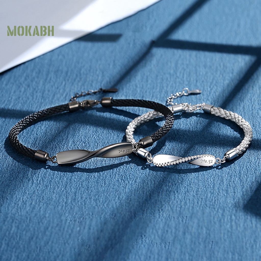 [Mới] Bộ Trang Sức Nhẫn / Vòng Tay Dây Thừng Hình Trái Tim Màu Bạc Sang Trọng Lãng Mạn Kết Cấu Xoắn Ốc Dành Cho Cặ