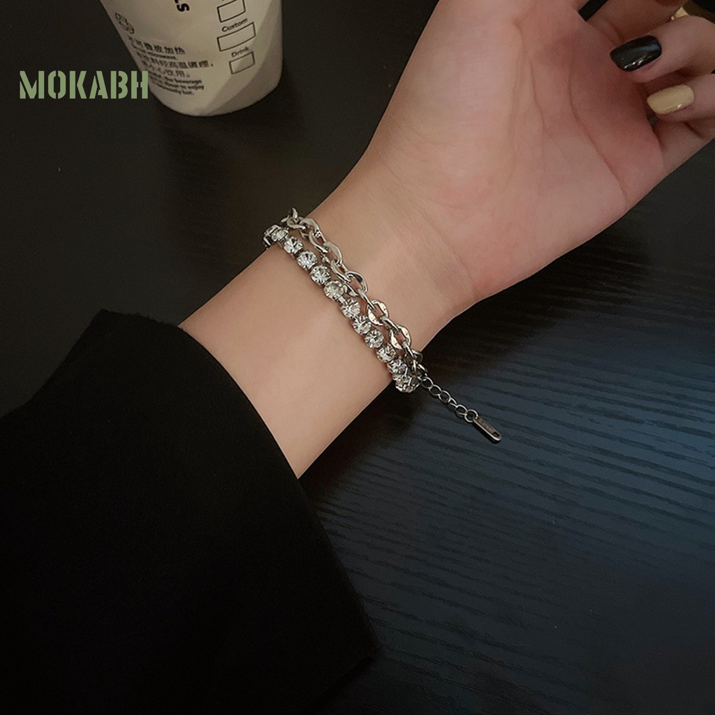 [Mới] Vòng Đeo Tay Dây Xích Hai Lớp Đính Đá Zirconia Có Thể Điều Chỉnh Trang Sức Chống Rỉ Sét