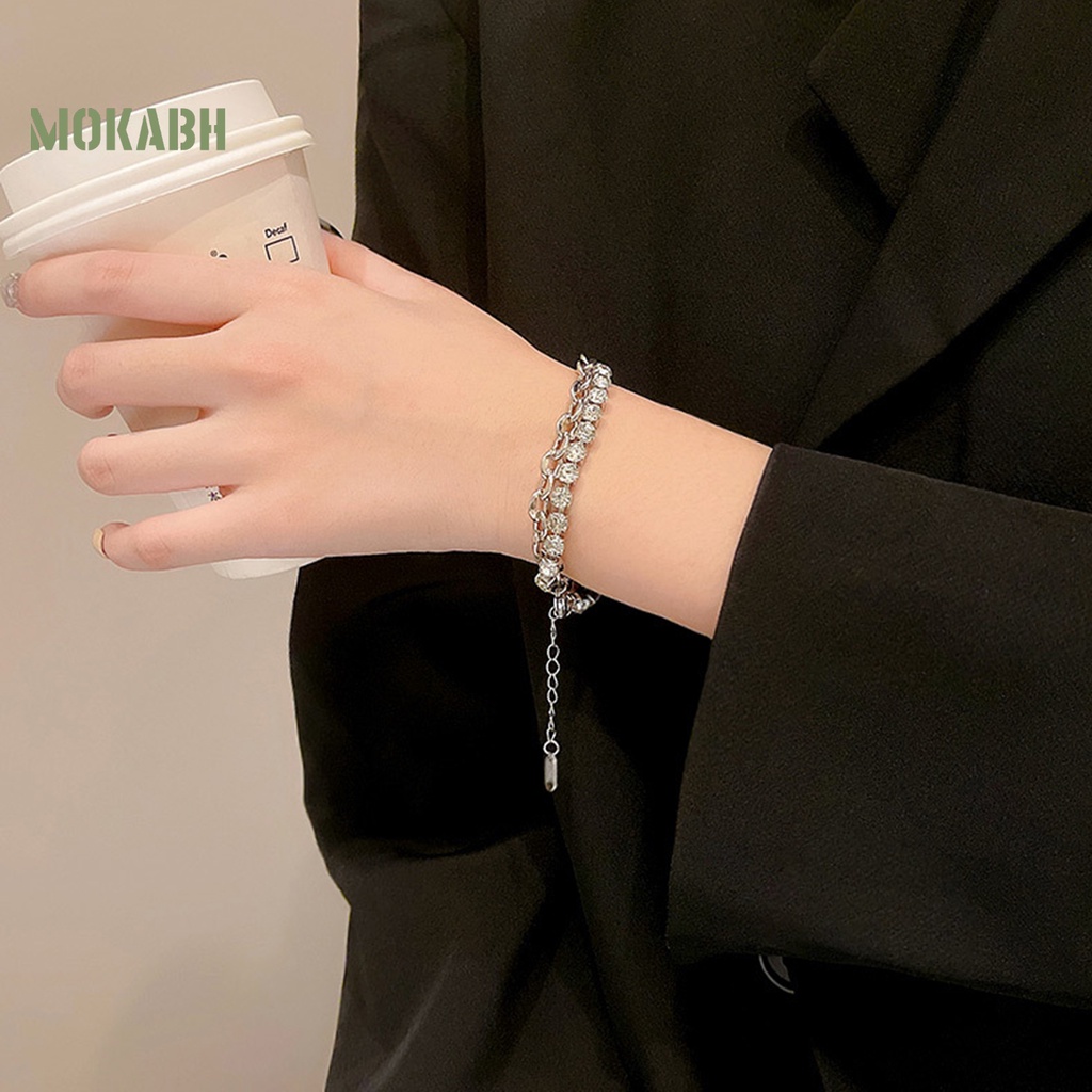 [Mới] Vòng Đeo Tay Dây Xích Hai Lớp Đính Đá Zirconia Có Thể Điều Chỉnh Trang Sức Chống Rỉ Sét