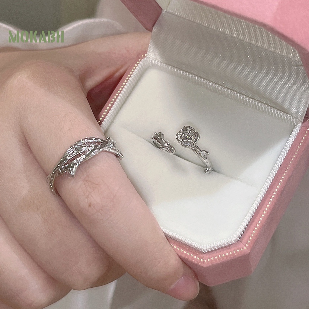 [Mới] Nhẫn Hở Hình Hoa Hồng Bằng Kim Loại Sáng Bóng Điều Chỉnh Được Màu Bạc Trang Trí Hàng Ngày