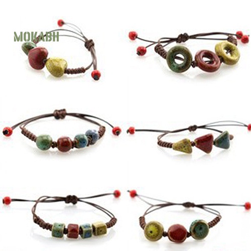 Vòng Đeo Tay Dây Bện Phối Hạt Gốm Tự Nhiên Phong Cách Bohemia Độc Đáo