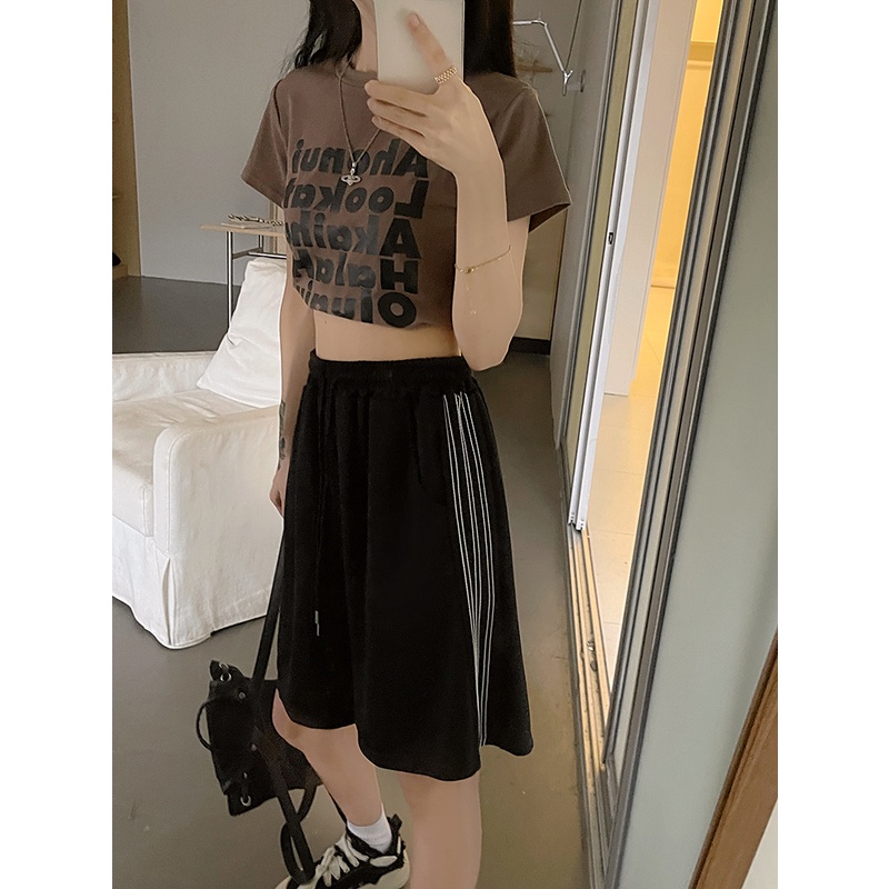 SUXI Quần Short Thể Thao Lưng Cao Dáng Rộng Kẻ Sọc Thời Trang Mùa Hè Cho Nữ