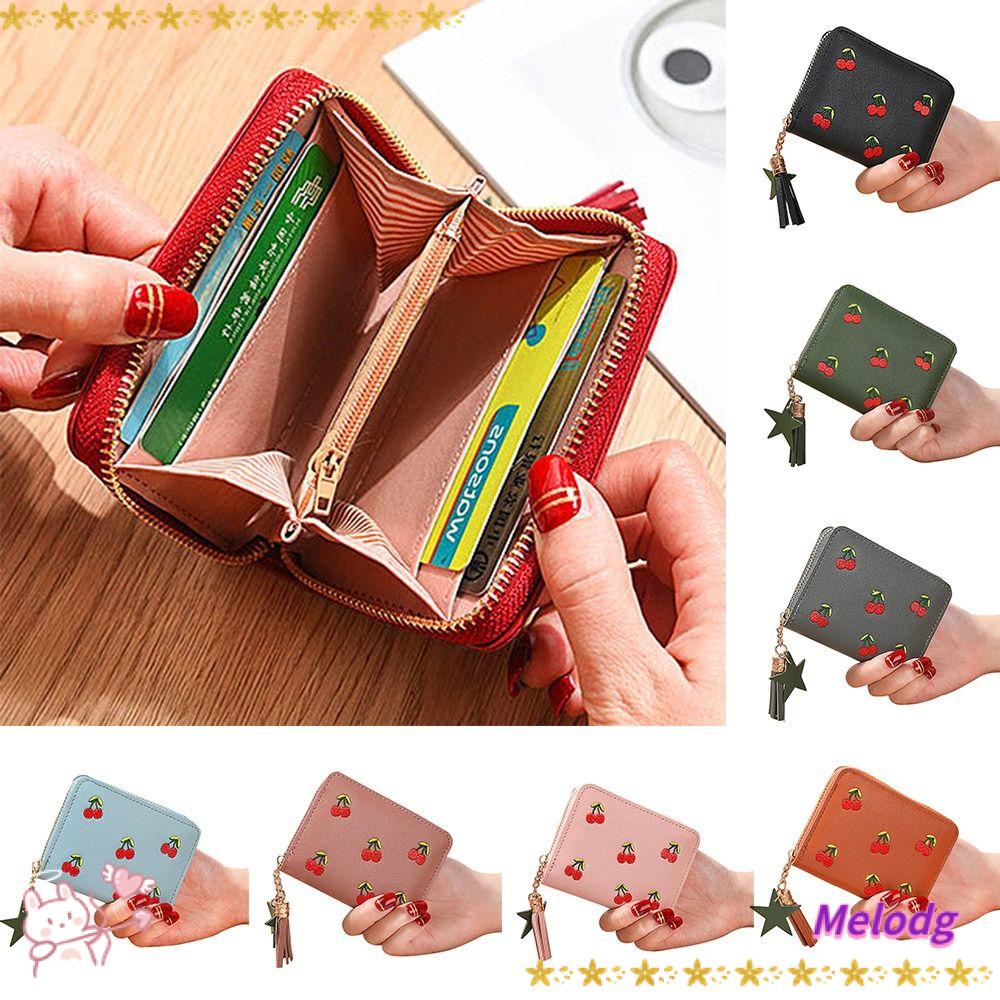 Ví Da PU Mini Đựng Tiền Xu / Thẻ Có Khóa Kéo Phối Tua Rua Xinh Xắn Giá Đỡ